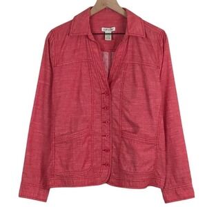 ORVIS Cotton Linen Blend Jacket Women's Sz M Red Button Front Pockets Stretch